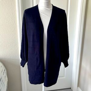Steve Manor Navy Blue Knit Open Cardigan Monochrome Stripe